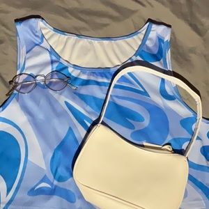 Blue SHEIN crop top + white baguette purse+ shades bundle 💙🤍